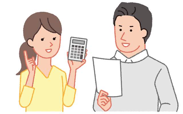 計算する男女のイラスト